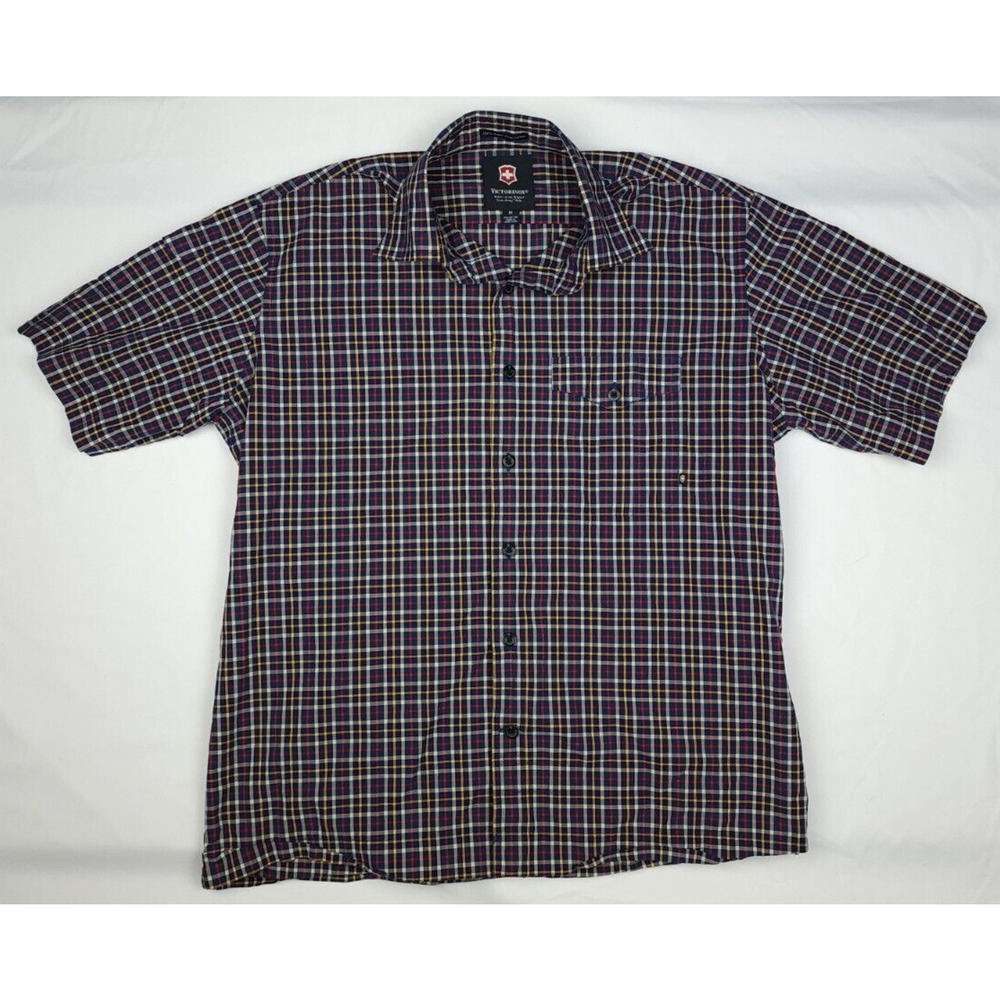 ✅ Victorinox Shirt Mens Medium Tailored Fit Short Sleeve Button Multicolor Plaid